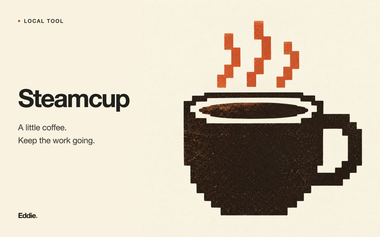 Steamcup cover artwork featuring its pixel coffee cup.