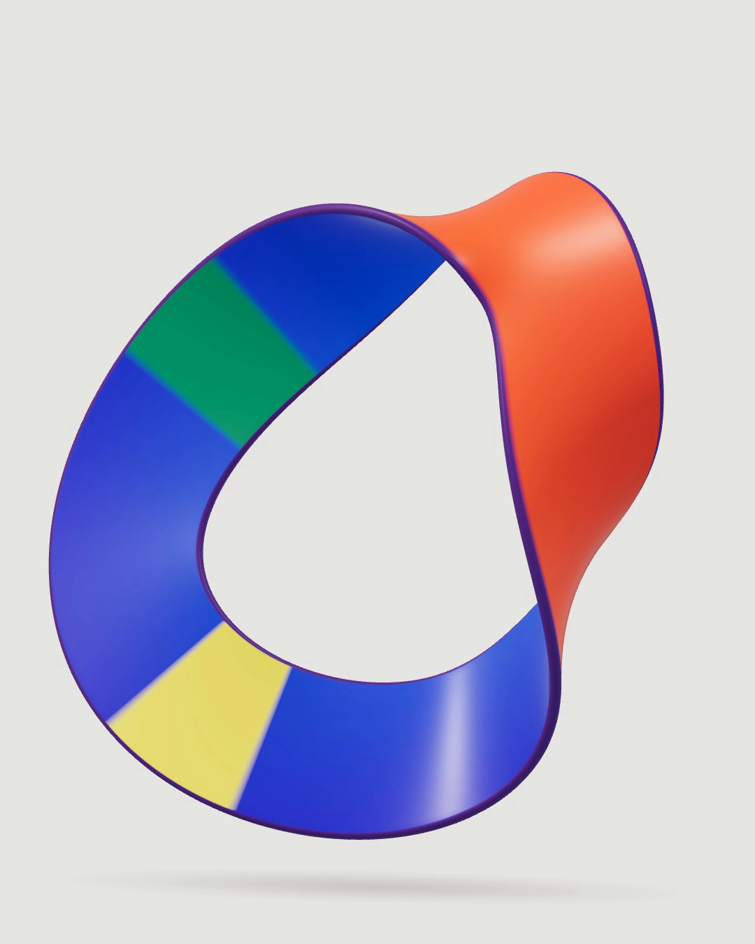 A twisting blue and orange-red ribbon with yellow, green and purple accents