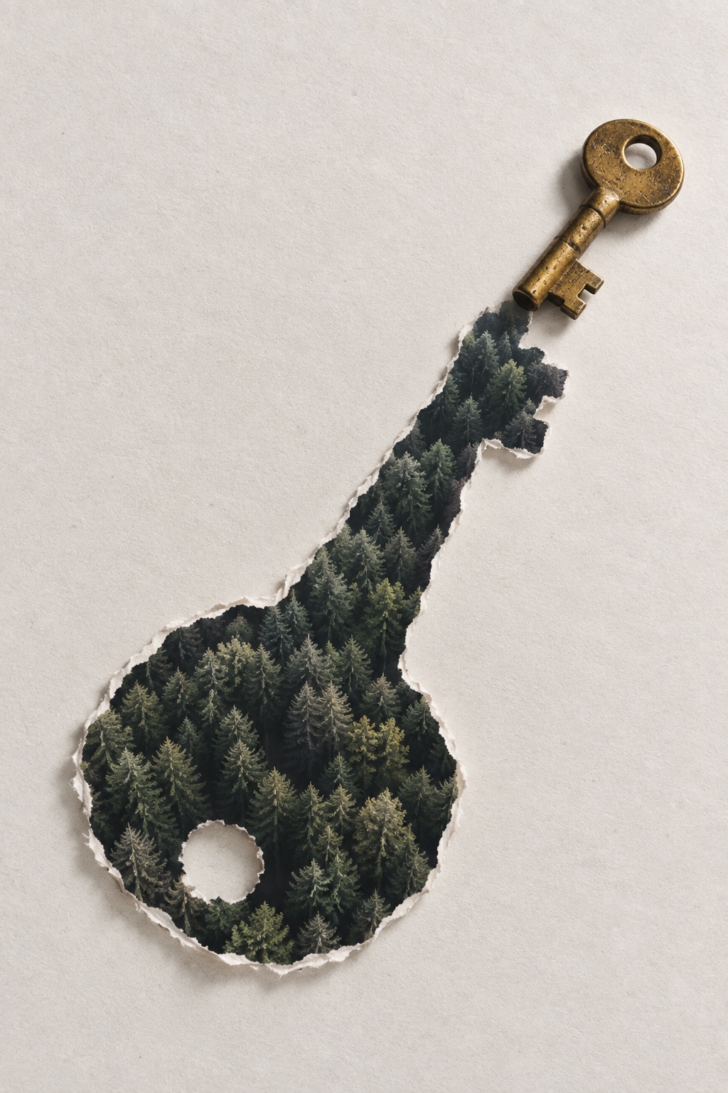 A key casting a forest-shaped paper shadow